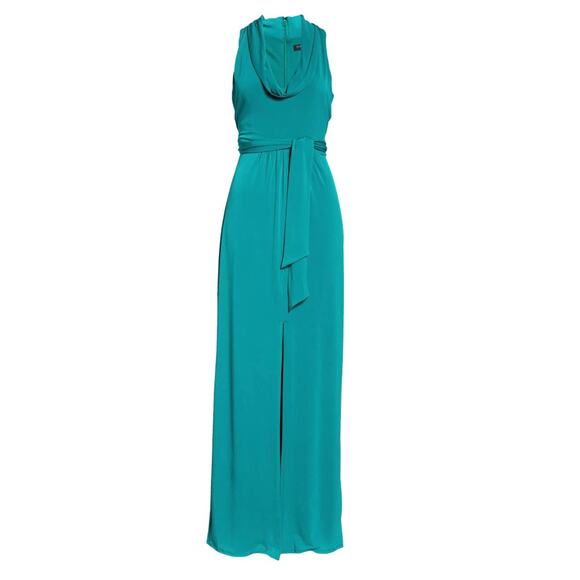 NWT Halston Heritage Women's Draped Cowl Neck Front Slit  Gown Maxi Dress - Picture 4 of 8